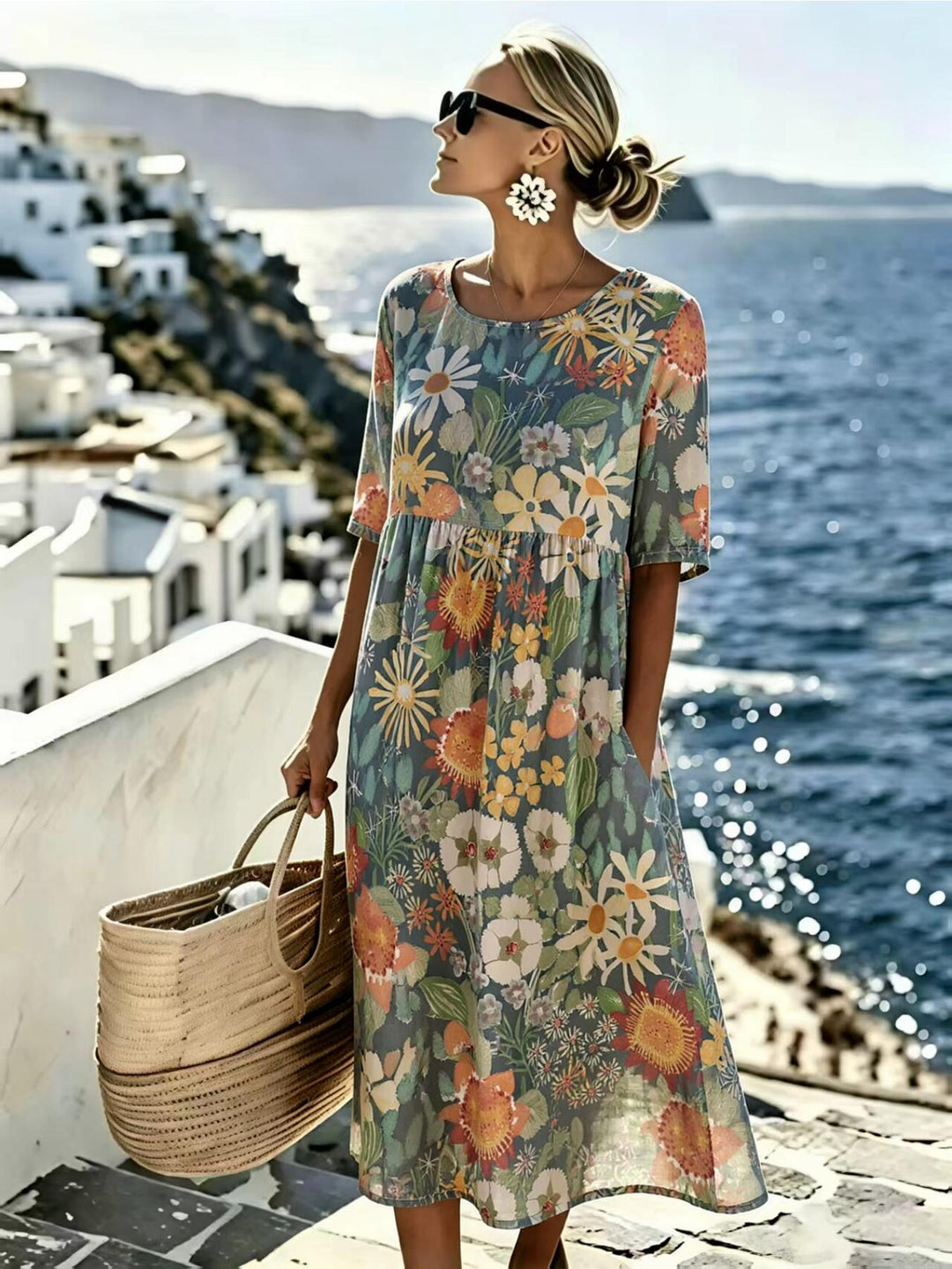 Evie™ - Robe midi élégante à imprimé floral pour l&