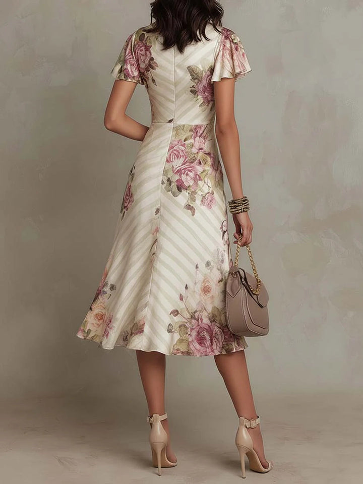 Alba | Elegante abito midi floreale retrò in raso