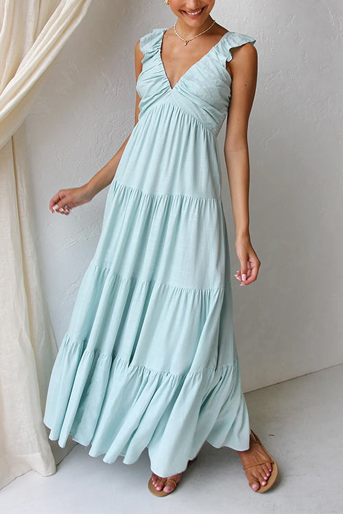 Juliet | Maxi abito con scollo a V e balze