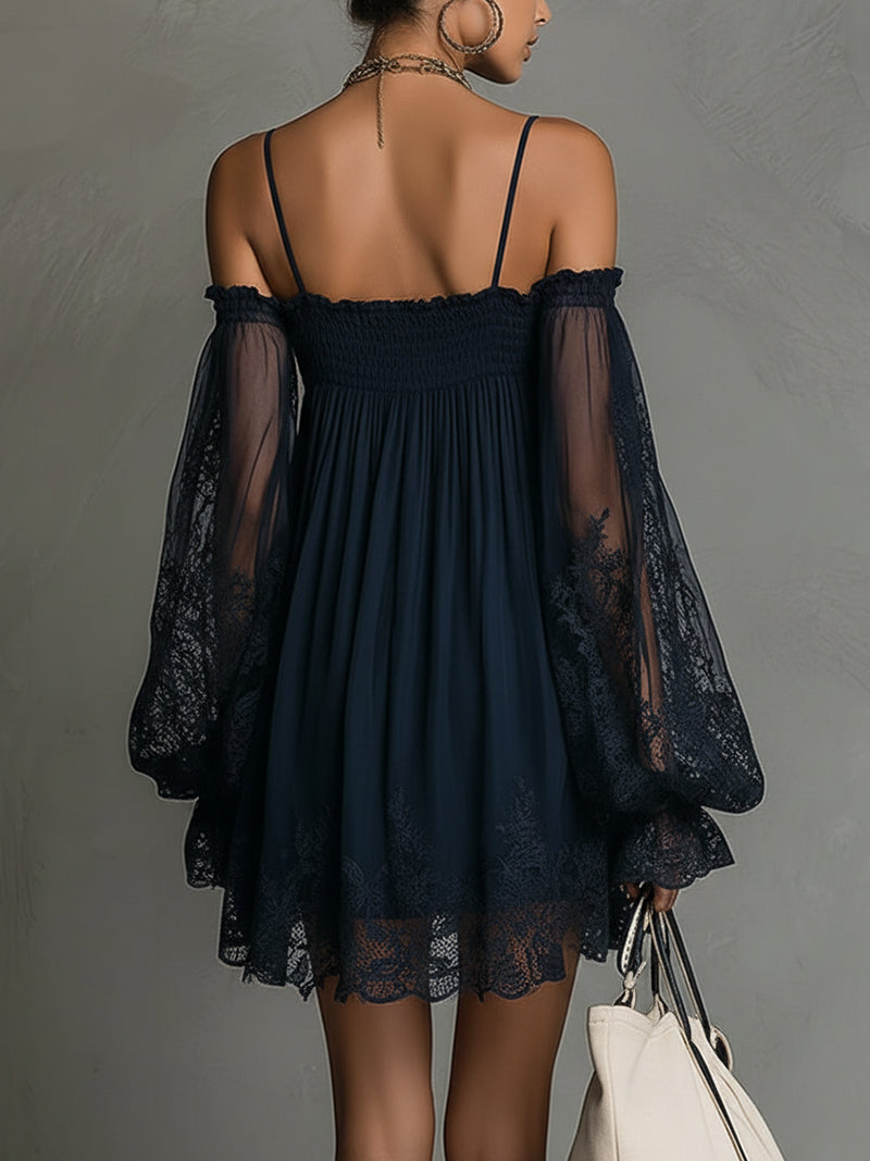 Noemi | Mini-robe en mousseline de soie bleu marine