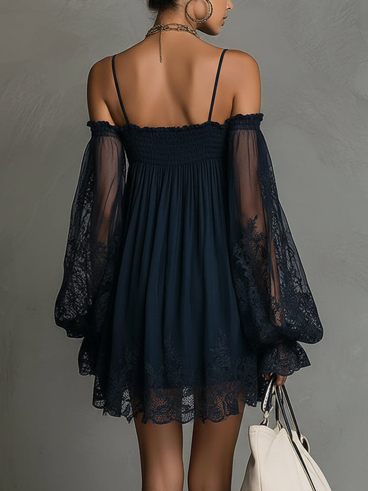 Noemi | Mini-robe en mousseline de soie bleu marine
