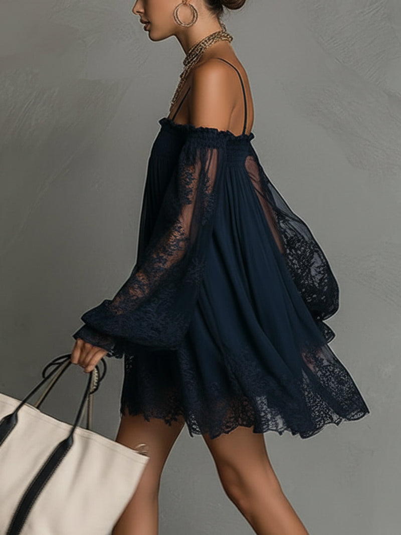 Noemi | Mini-robe en mousseline de soie bleu marine