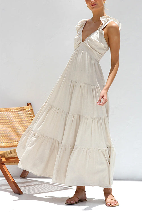 Juliet | Maxi abito con scollo a V e balze