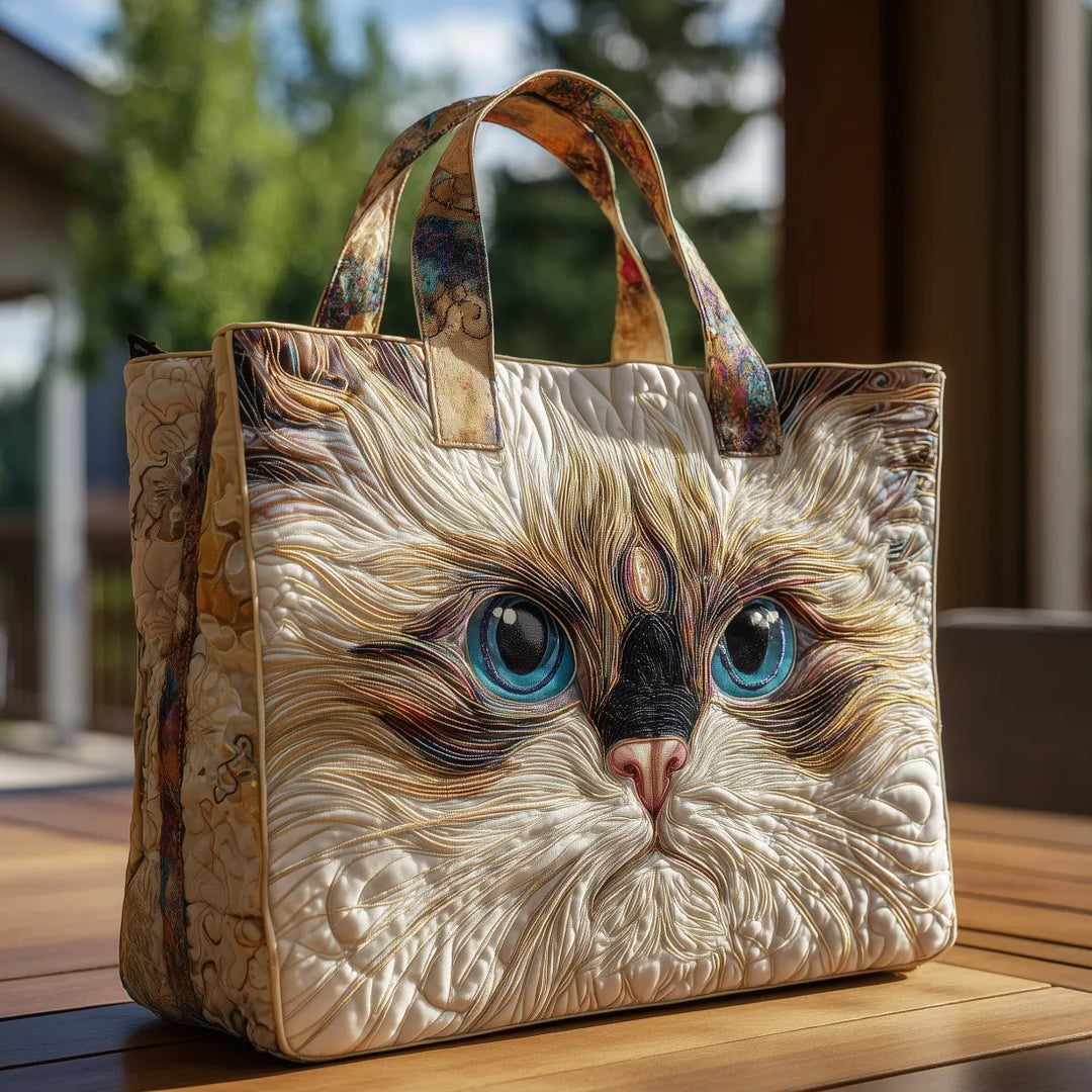 Handgefertigte Tasche mit Weisser Katze