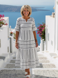 Parisa | Kurzärmliges gestreiftes, schichtetes Midikleid