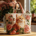 Sac chat rouge fait main avec des roses roses
