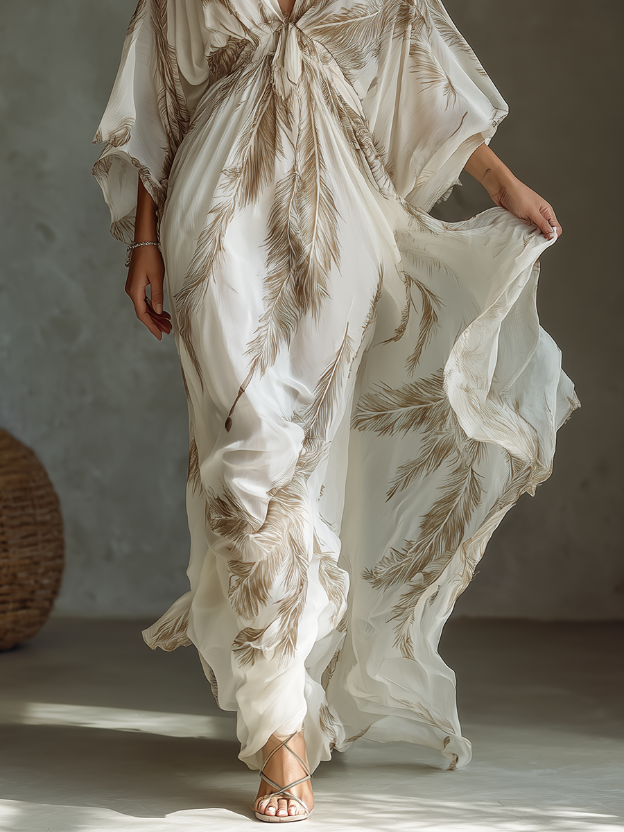 Morrisa - Robe longue en mousseline ivoire et taupe