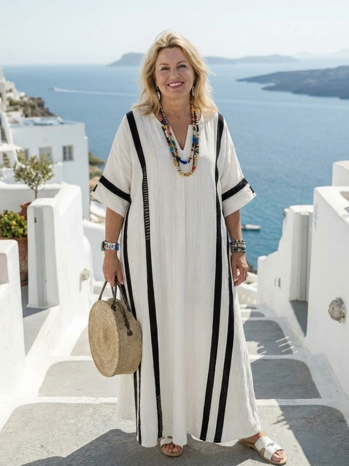 Elvienne | Vestito lungo a maniche corte con strisce color block