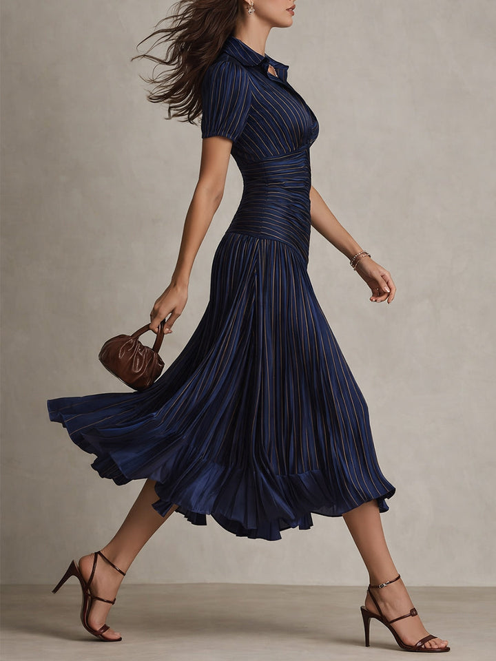 Adriana - Abito midi in raso a righe rétro