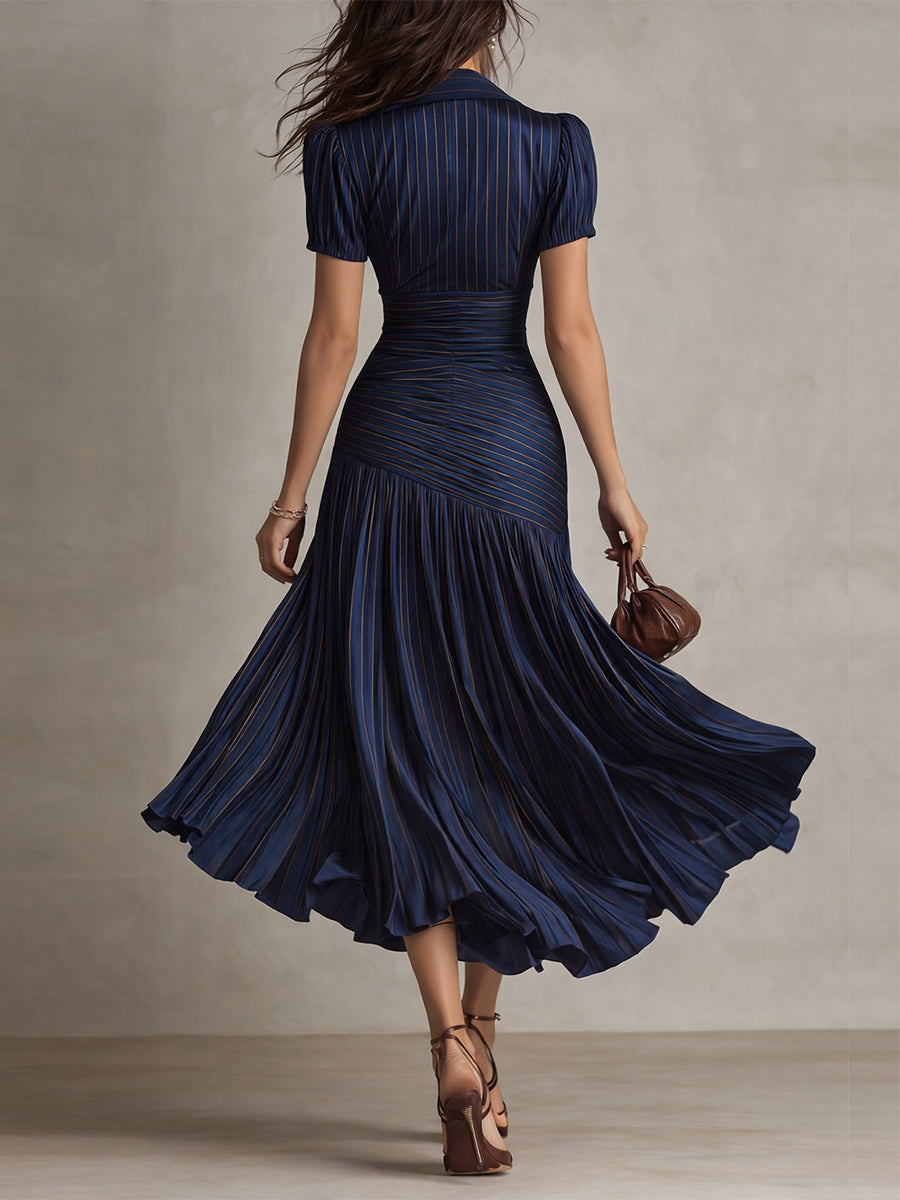 Adriana - Abito midi in raso a righe rétro