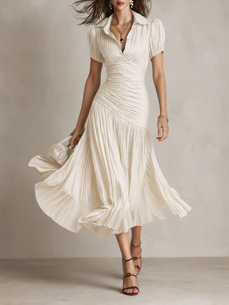Adriana - Abito midi in raso a righe rétro