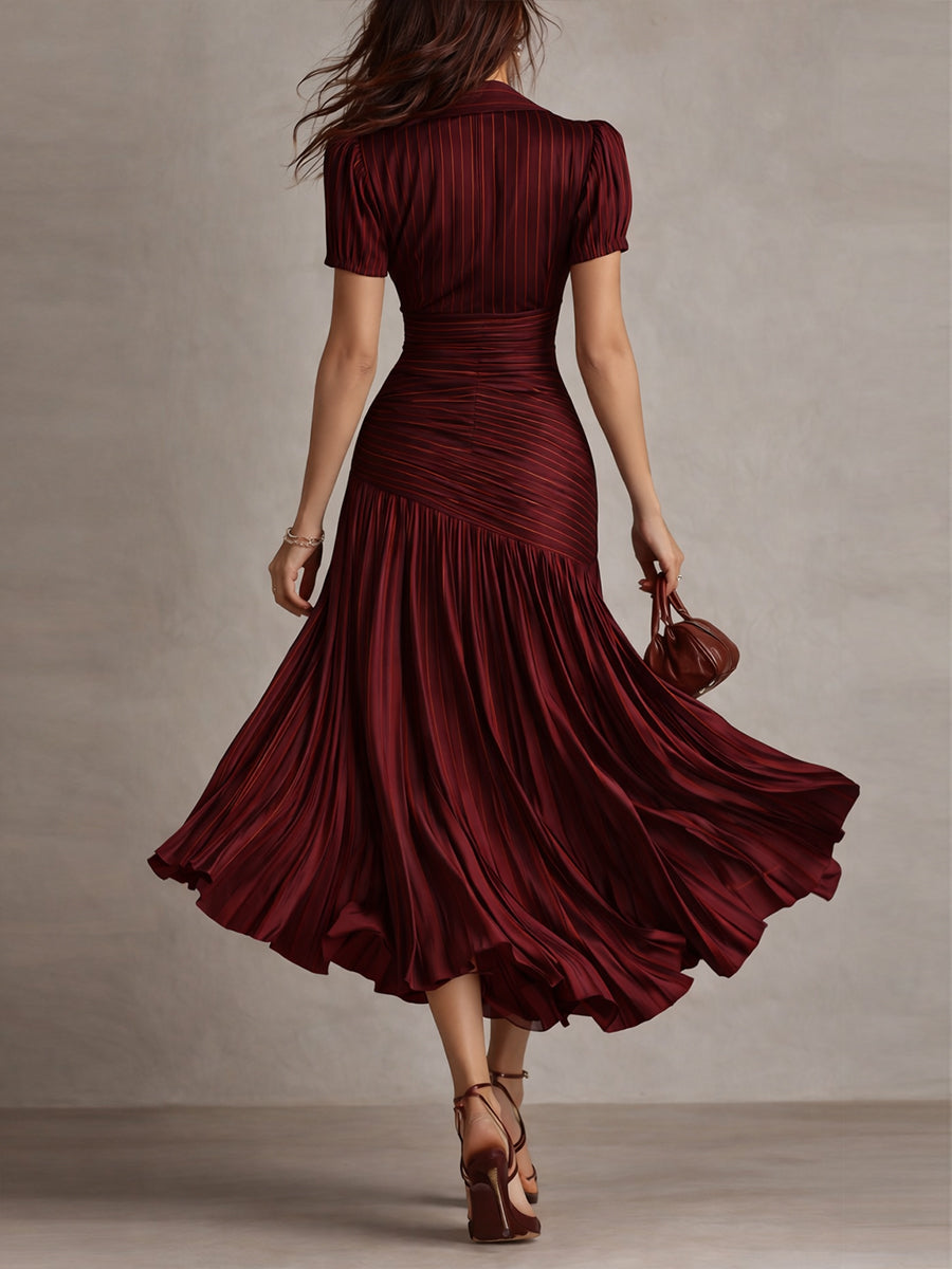 Adriana - Abito midi in raso a righe rétro