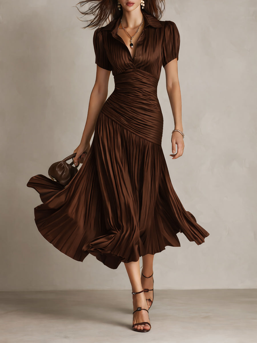 Adriana - Abito midi in raso a righe rétro