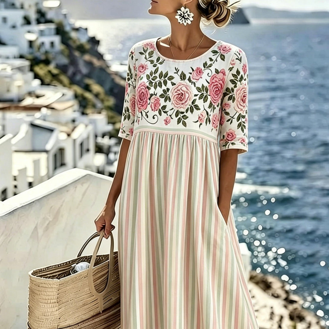Elodie™ | Abito midi a righe rosa vintage