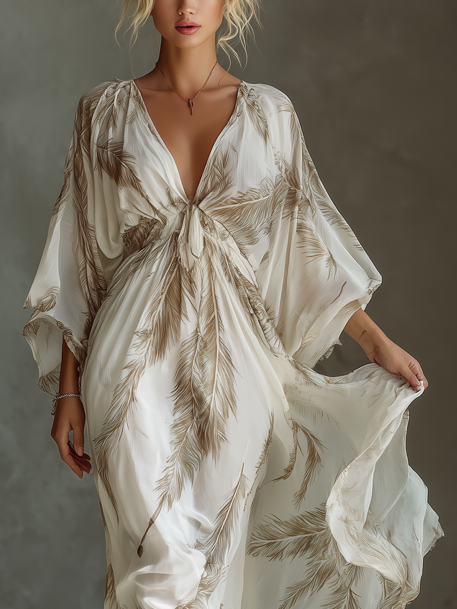 Morrisa - Robe longue en mousseline ivoire et taupe