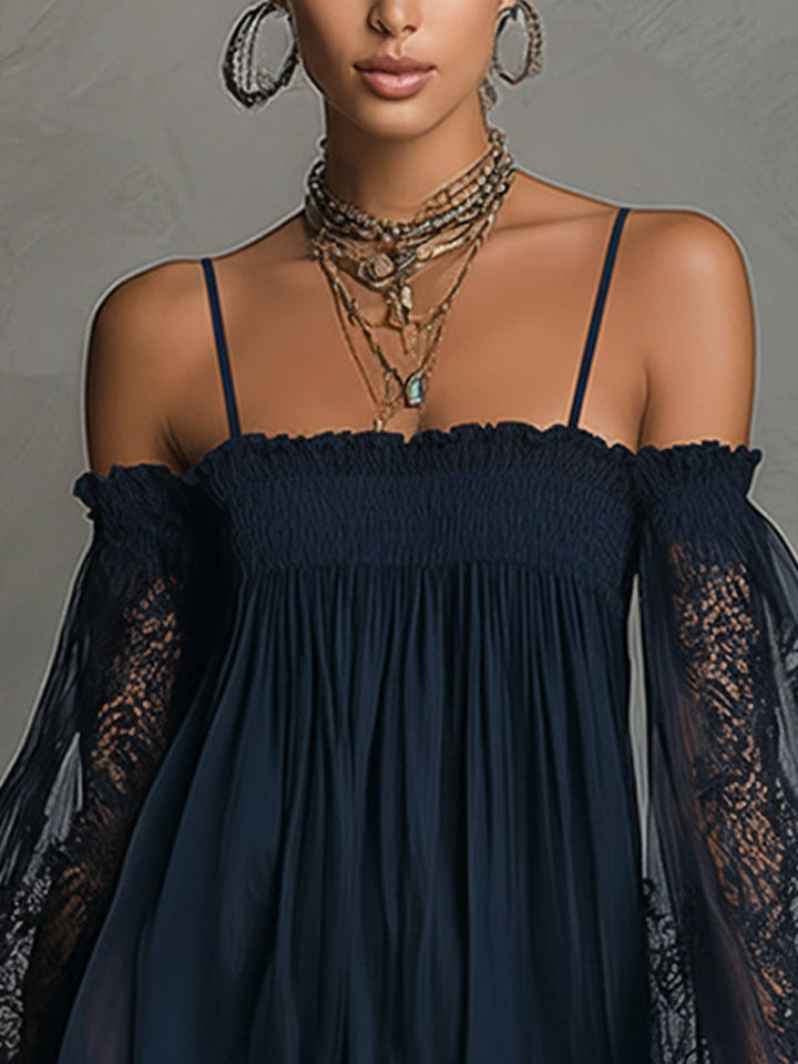 Noemi | Mini-robe en mousseline de soie bleu marine