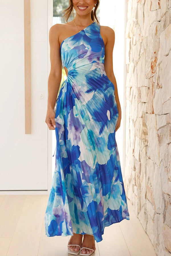 Robe longue plissée asymétrique à imprimé floral Deja