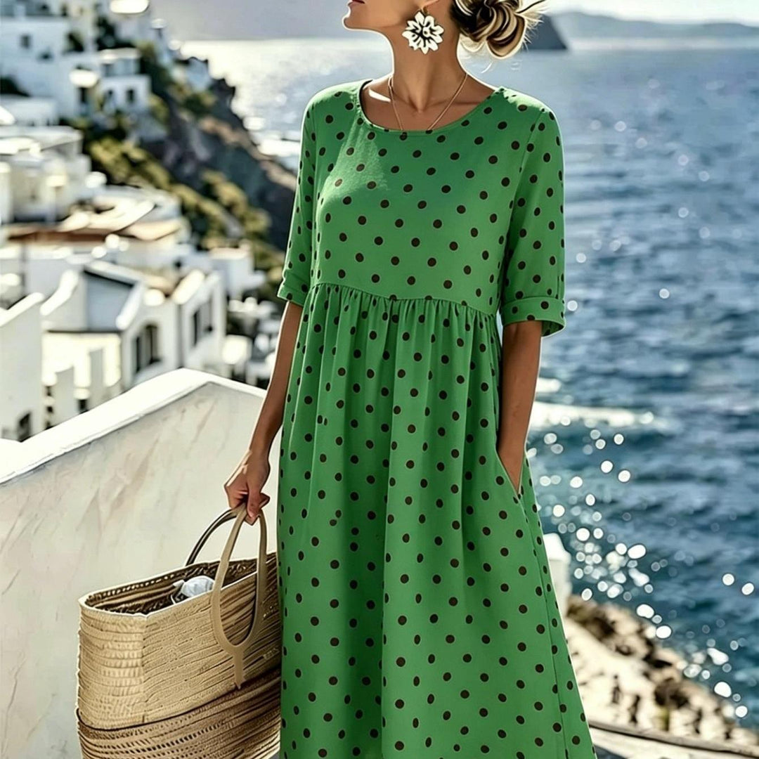 Harper™ | Robe midi à pois vert émeraude