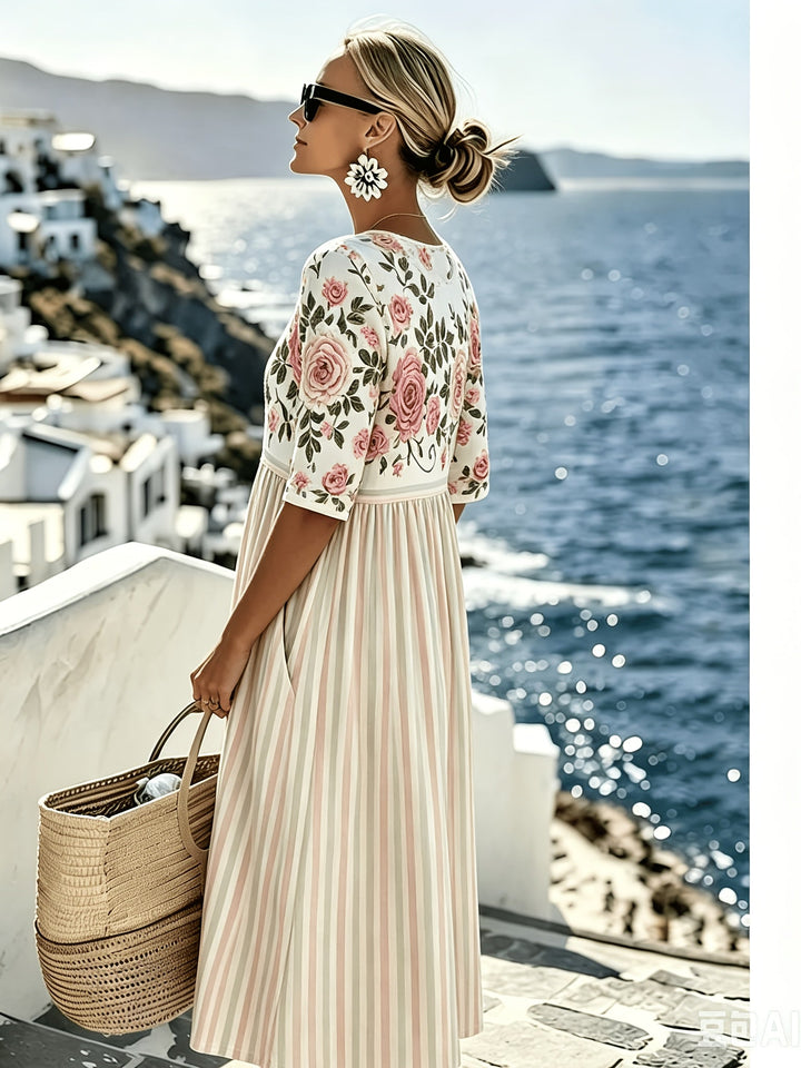 Elodie™ | Abito midi a righe rosa vintage