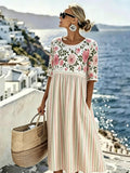 Elodie™ | Abito midi a righe rosa vintage