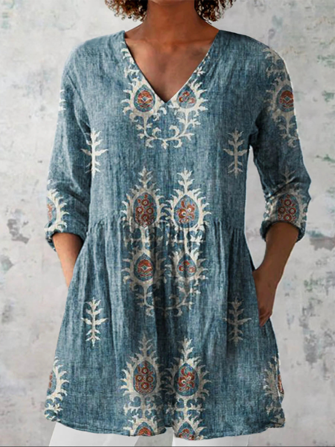 Elise | Longue blouse à col en V