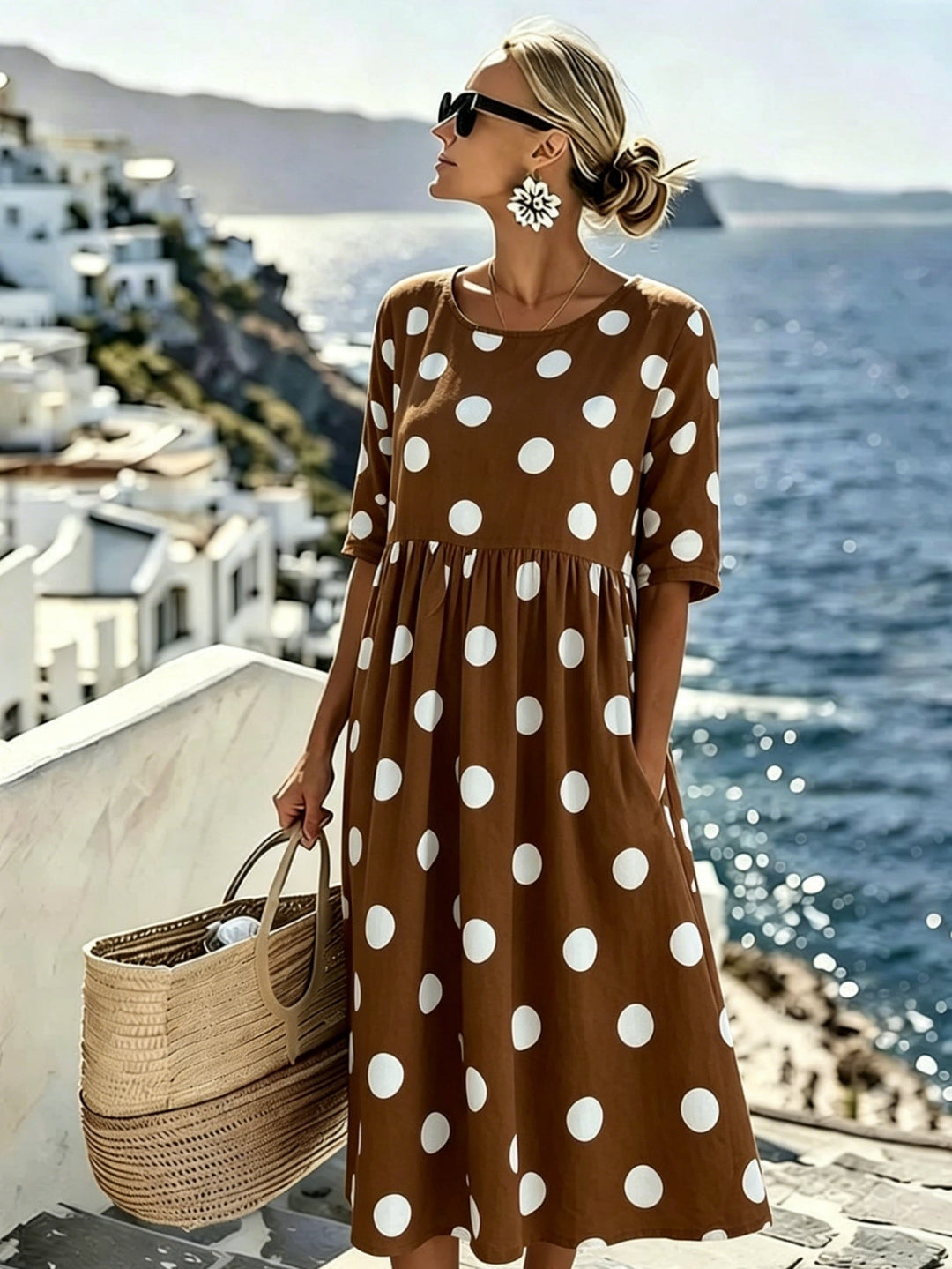 Pénélope™ | Robe midi classique à pois