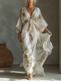 Morrisa - Robe longue en mousseline ivoire et taupe