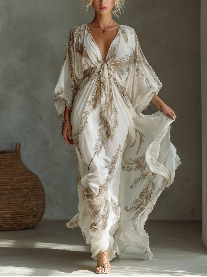 Morrisa - Robe longue en mousseline ivoire et taupe