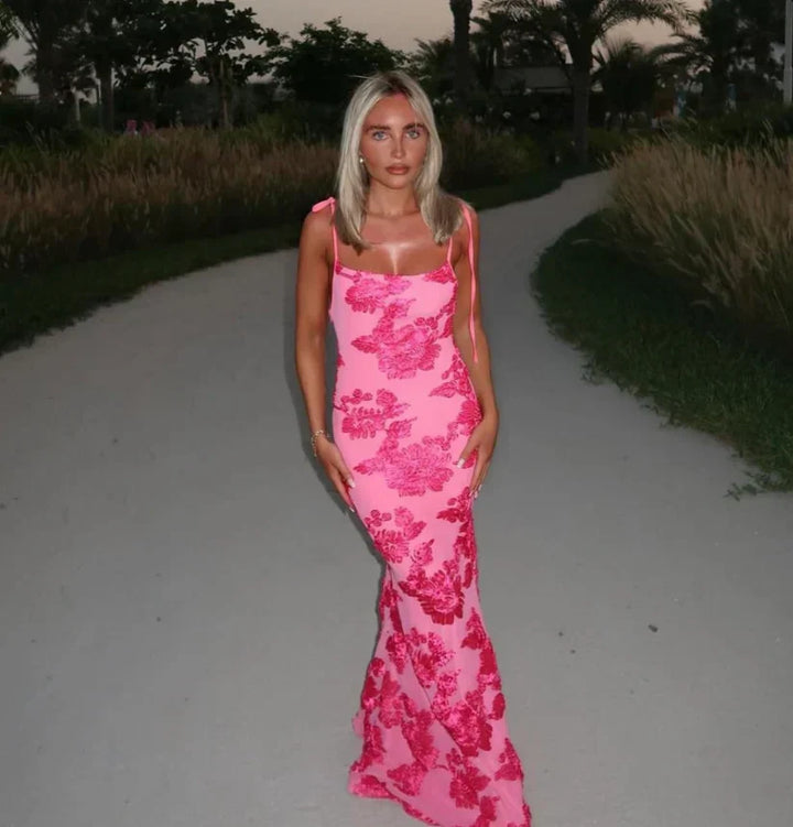 LILY - Robe longue florale à bretelles ajustables
