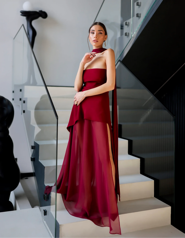 Aylin - Abito lungo in chiffon senza spalline
