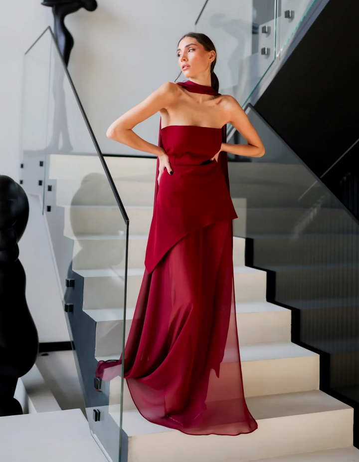 Aylin - Abito lungo in chiffon senza spalline