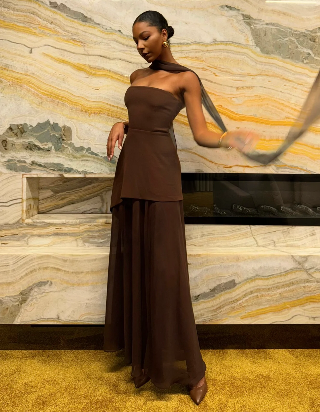 Aylin - Abito lungo in chiffon senza spalline