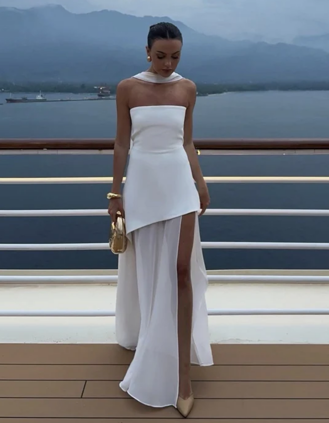 Aylin - Abito lungo in chiffon senza spalline