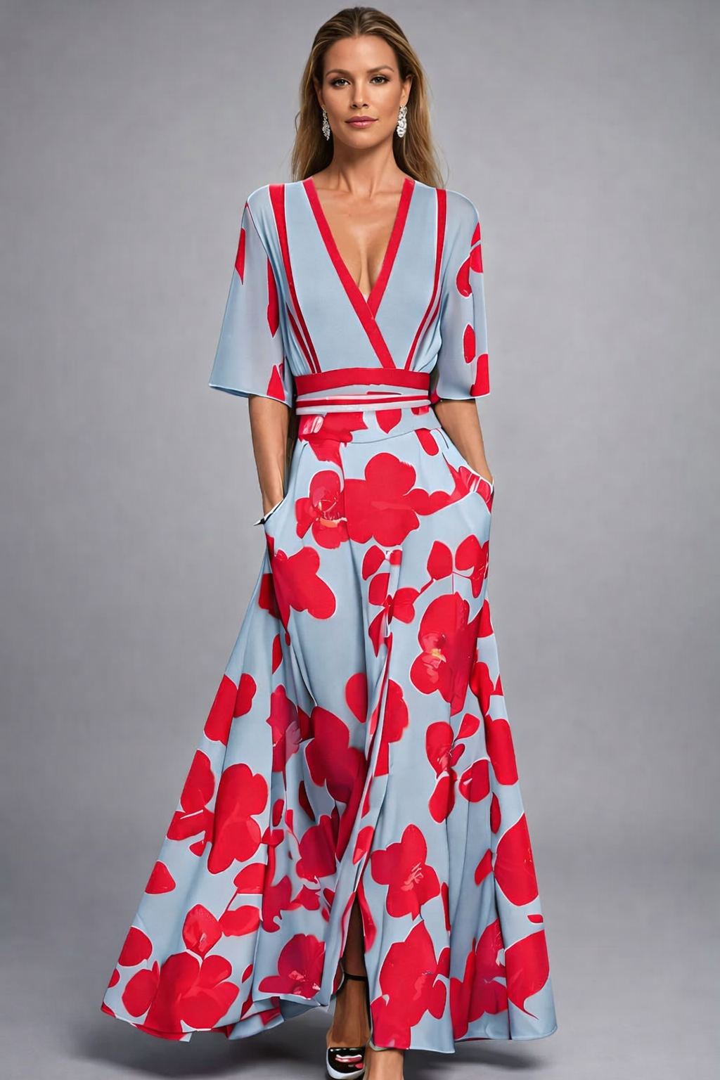 Elisa - Robe longue élégante à fleurs et à nouer