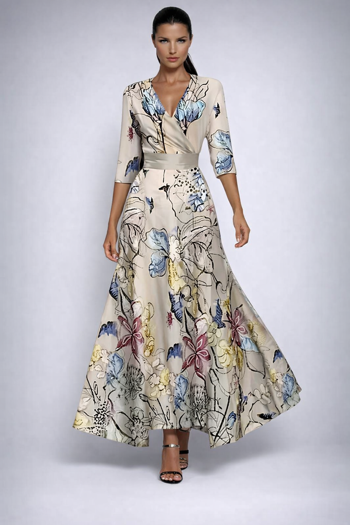 Elisa - Robe longue élégante à fleurs et à nouer