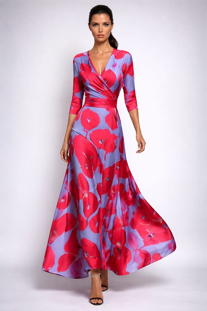 Elisa - Robe longue élégante à fleurs et à nouer