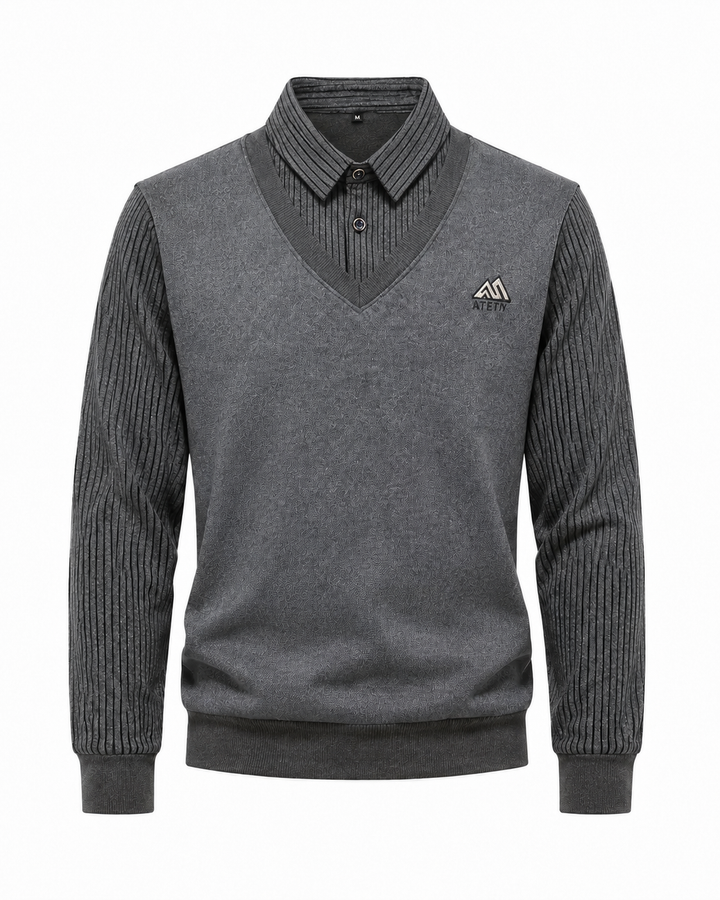 Pull-over 2 en 1 pour homme avec col de chemise et col en V | Valcor Zurich