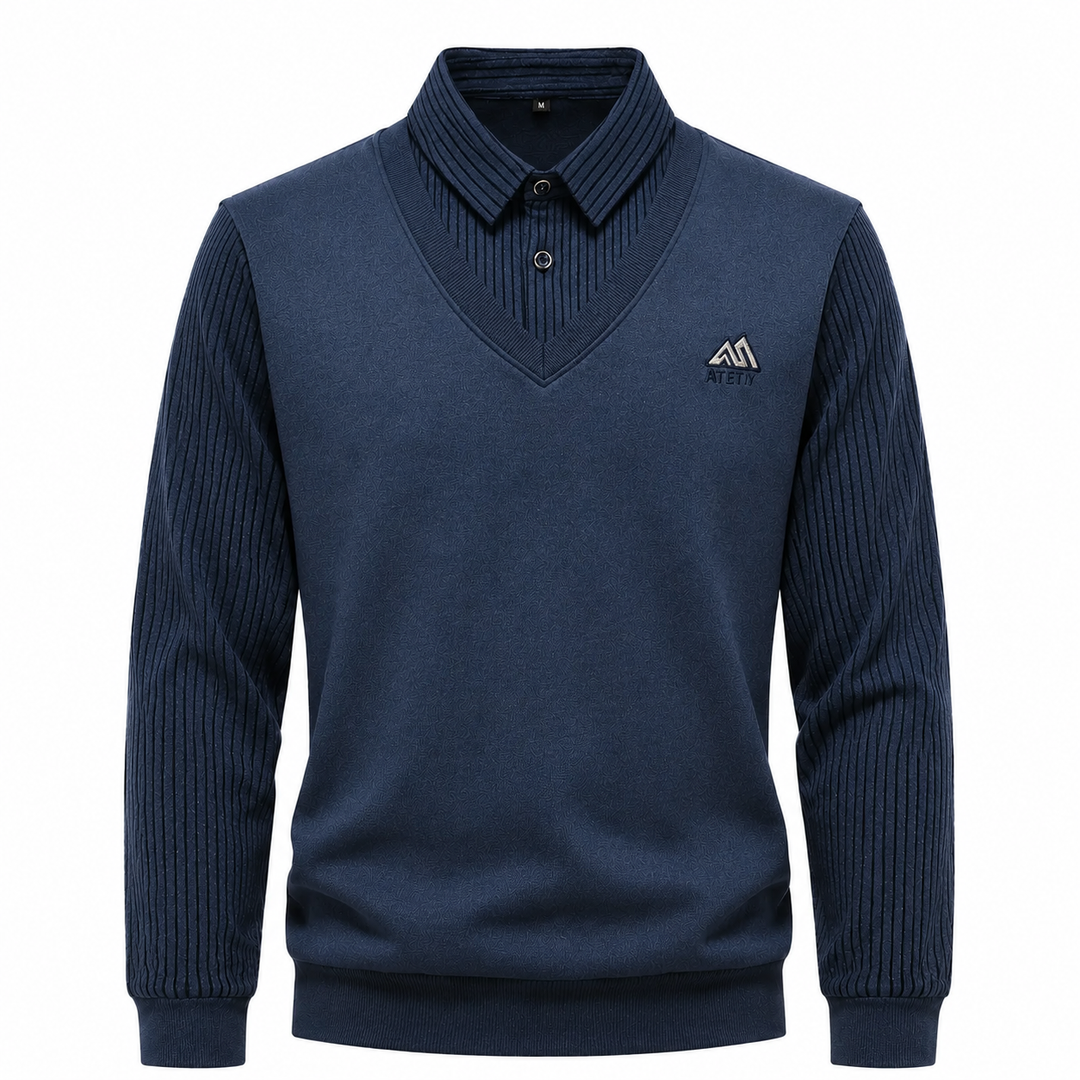 Pull-over 2 en 1 pour homme avec col de chemise et col en V | Valcor Zurich