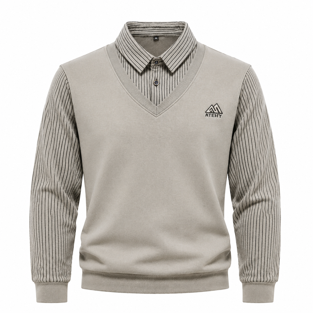 Pull-over 2 en 1 pour homme avec col de chemise et col en V | Valcor Zurich