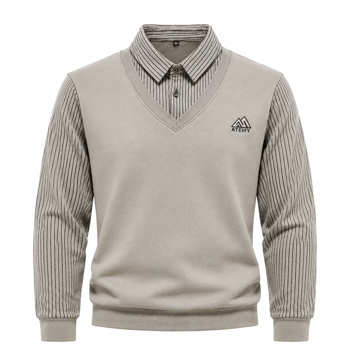 Pull-over 2 en 1 pour homme avec col de chemise et col en V | Valcor Zurich
