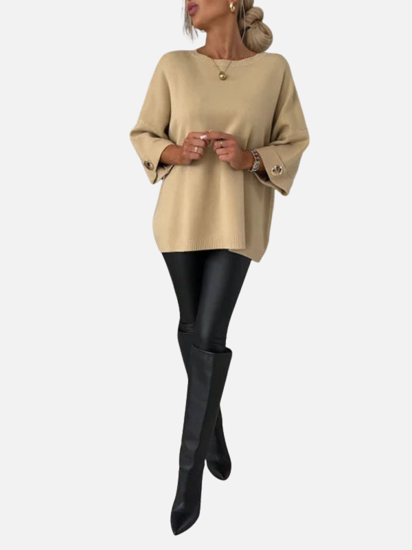 Anne | Longue blouse tricotée avec détails boutonnés