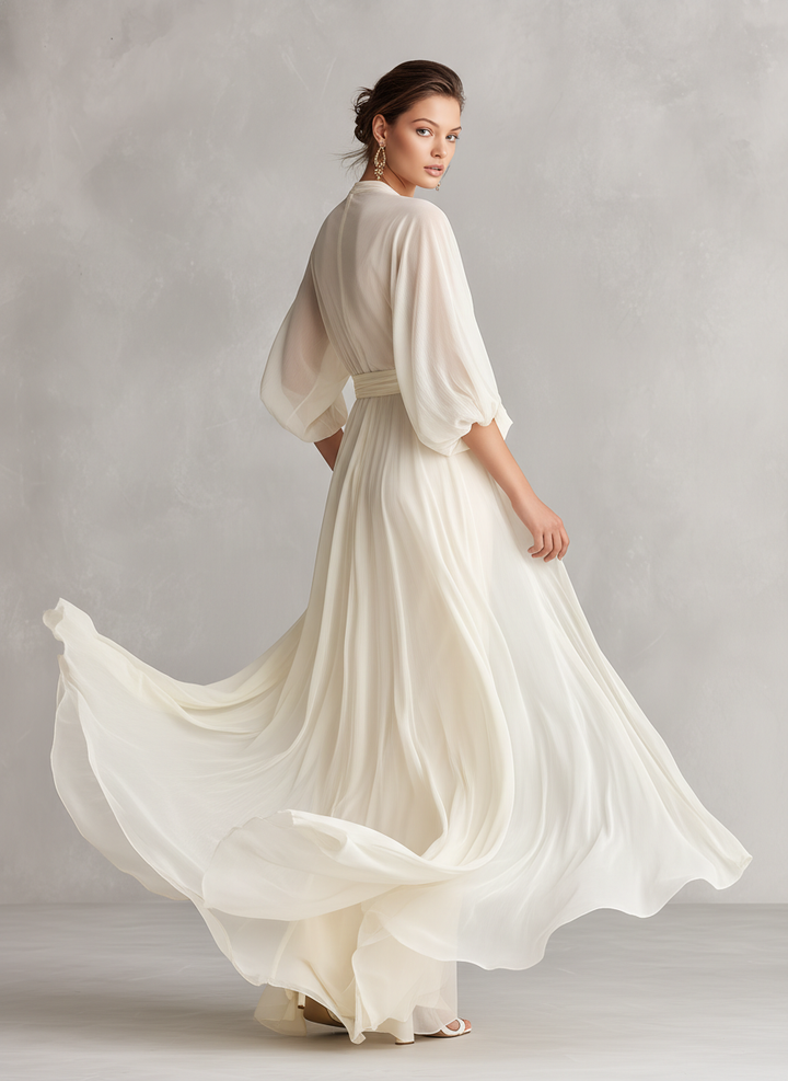 Sefa - Robe en Mousseline Transparente Ivoire