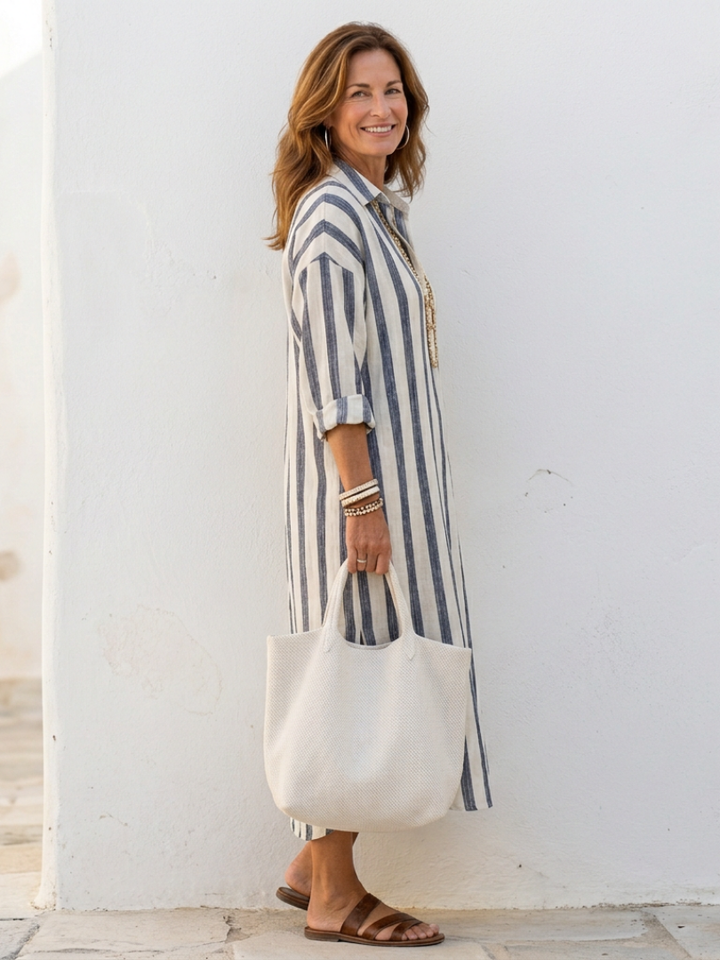 Naomi | Robe-chemise longue rayée à manches longues