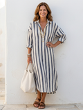 Naomi | Robe-chemise longue rayée à manches longues
