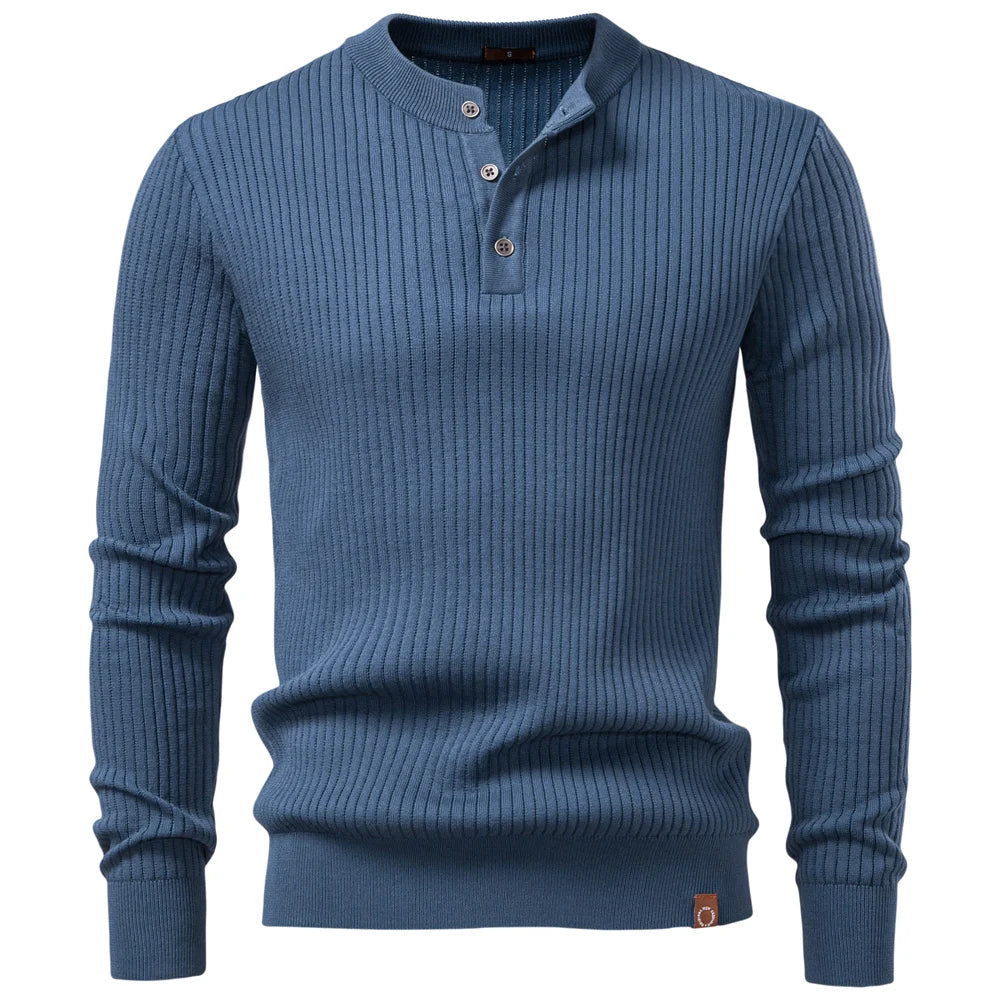 Pull côtelé pour homme avec patte de boutonnage et manches longues | Valcor Zurich