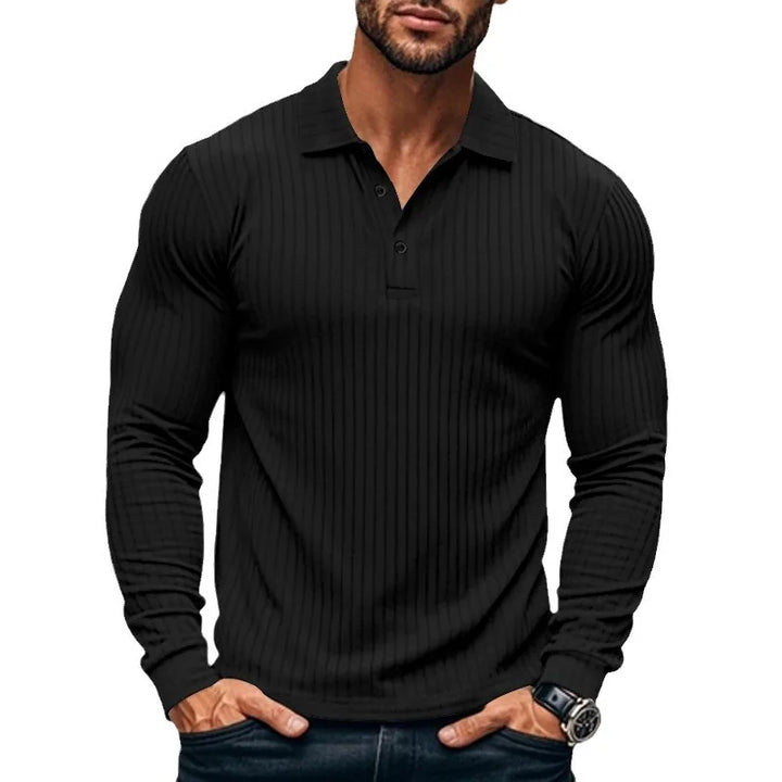 Polo homme à manches longues en côte avec patte de boutonnage | Valcor Zurich