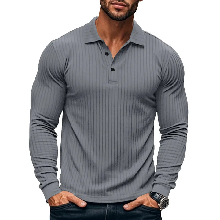 Polo homme à manches longues en côte avec patte de boutonnage | Valcor Zurich