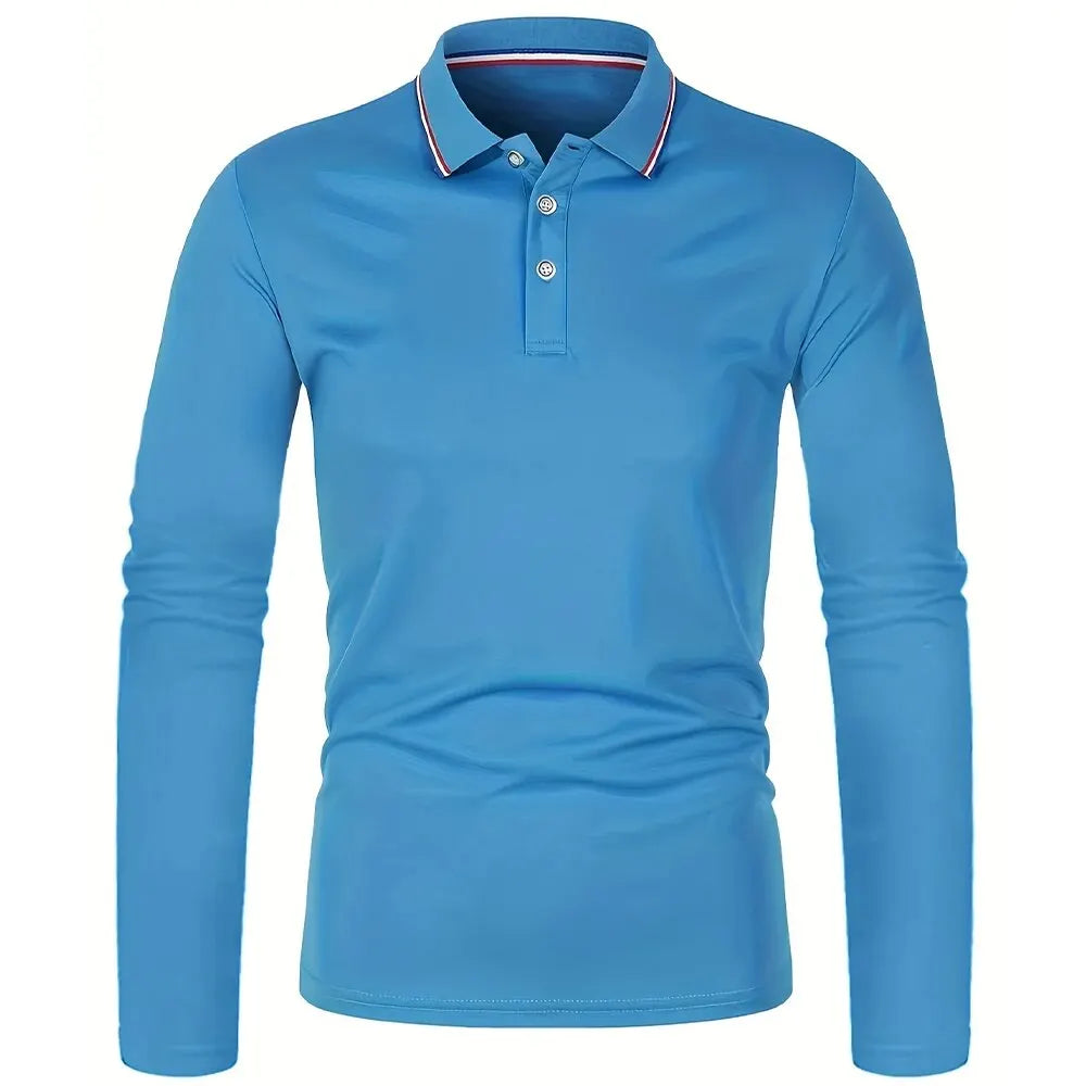Polo à manches longues pour homme avec patte de boutonnage et col contrastant | Valcor Zürich