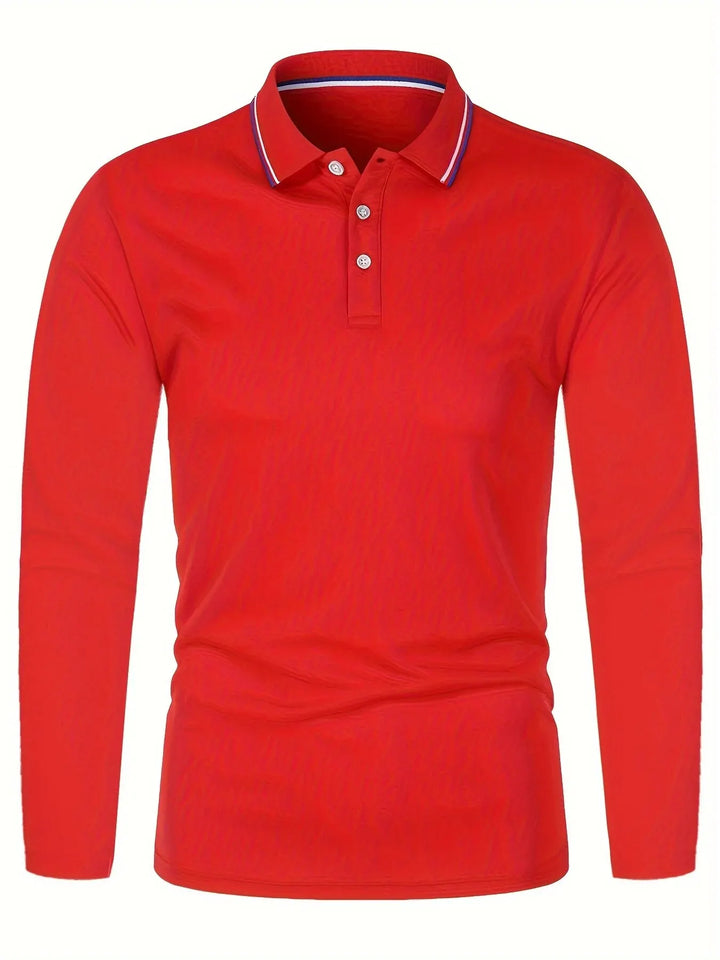 Polo à manches longues pour homme avec patte de boutonnage et col contrastant | Valcor Zürich