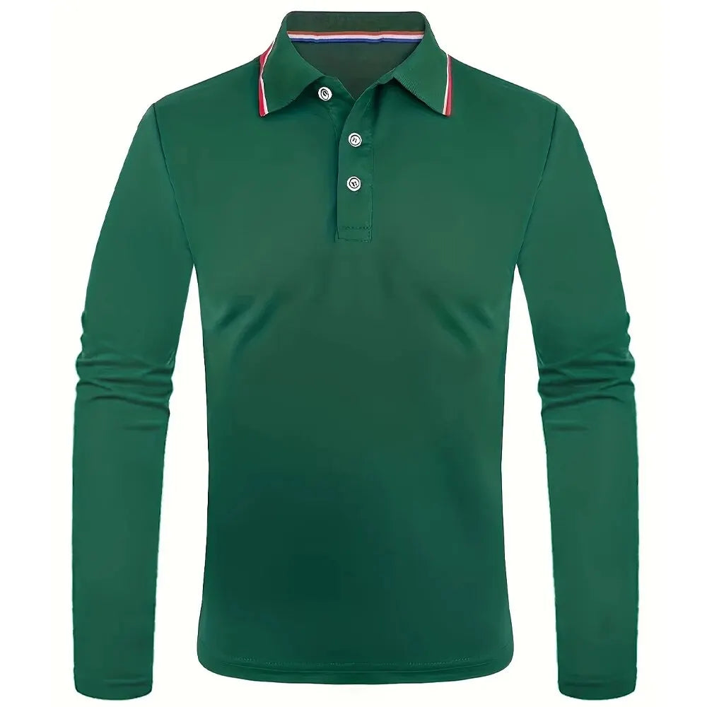 Polo à manches longues pour homme avec patte de boutonnage et col contrastant | Valcor Zürich